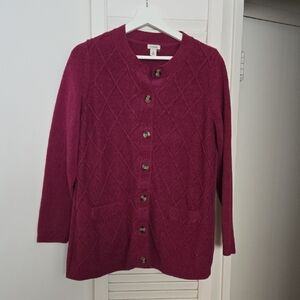 L.L. Bean Berry Burgundy Cotton Button-Up Cardigan Size L Cottagecore